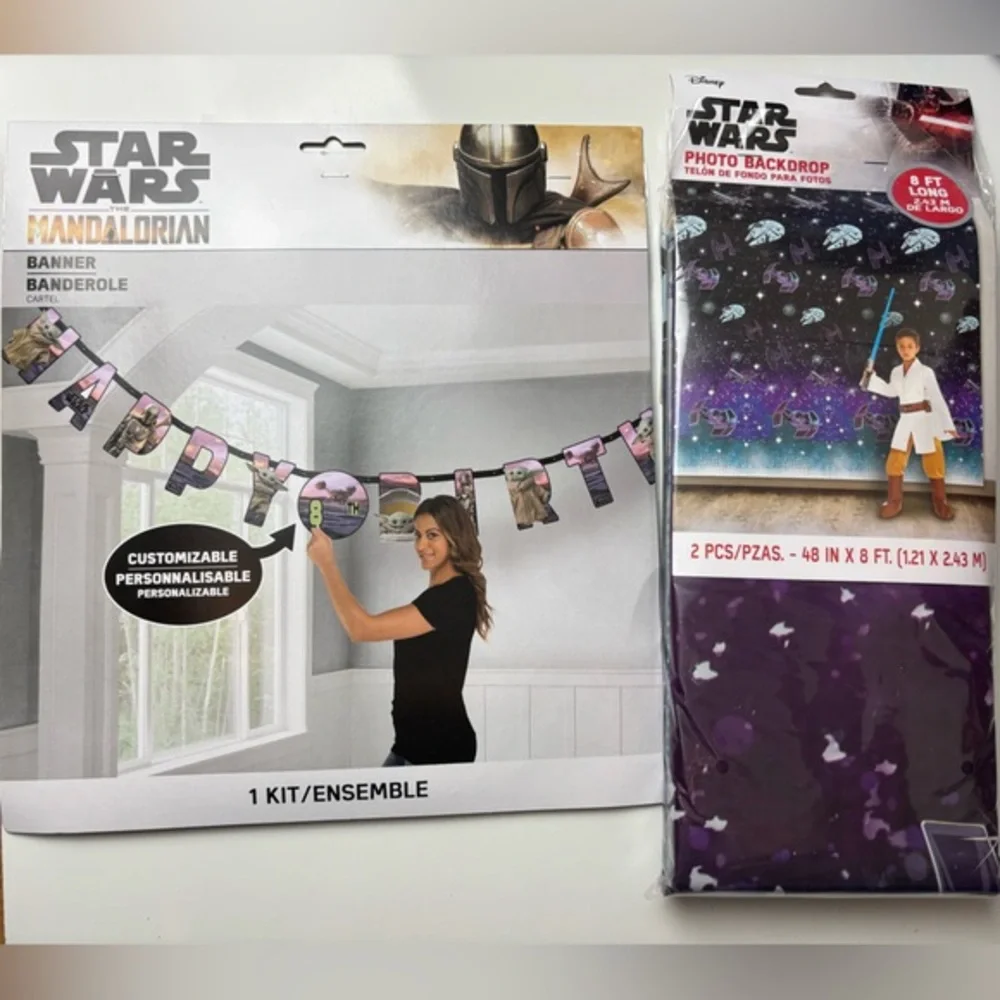 Star Wars Mandalorian birthday banner‎ and backdrop